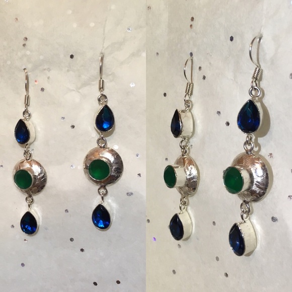 ⛔️ Elegant Emerald & Tourmaline Gemstone Earrings - Picture 7 of 7